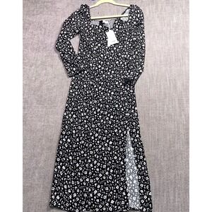 Castro Womens S Black White Floral Smocked Midi Dress Square Neck 6410659010136S